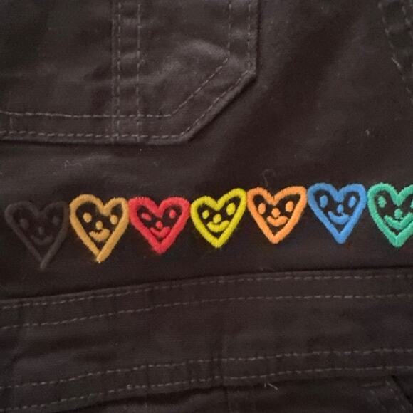 HUMBERTO CRUZ Womens Shortalls XS Black Denim Rainbow Hearts TARGET PRIDE - Picture 5 of 12